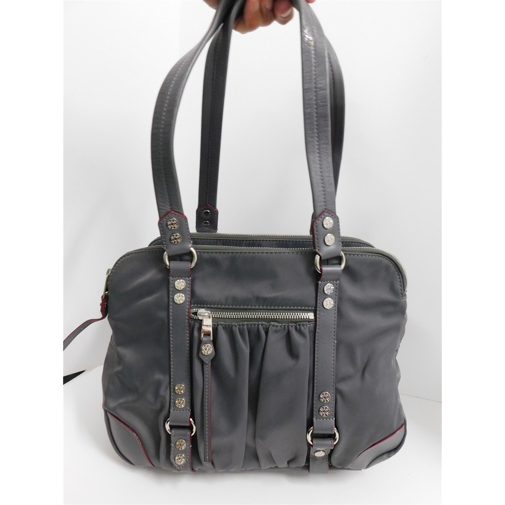 MZ Wallace Gray Nylon Leather Large Tote Bag